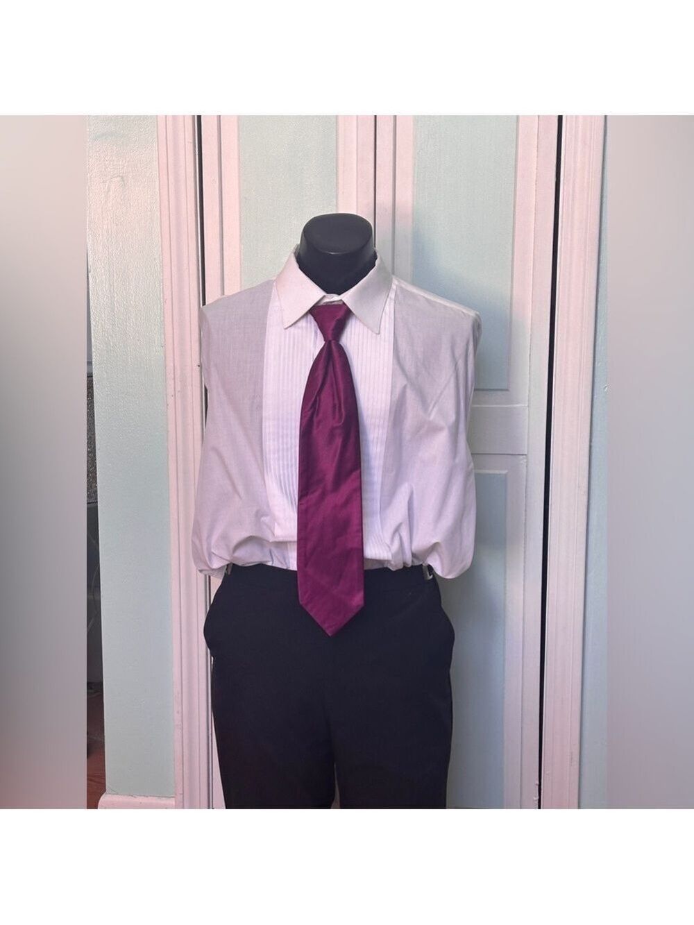 Sangria Magenta Raspberry Satin Tie Wedding Prom Tuxedo Pre Tied adjustable